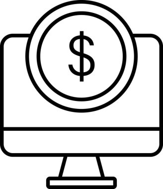 Bilgisayar ekranında dolar sikkelerini gösteren basit bir çevrimiçi bankacılık simgesi, çevrimiçi ödeme, finans ve ticareti temsil ediyor