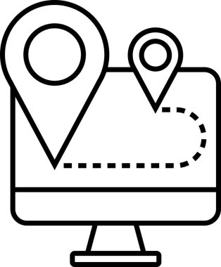 GPS navigasyon uygulaması bir bilgisayar ekranında rota görüntüleme, başlangıç noktası ve hedef işaretli