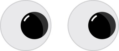 Beyaz arka planda izole edilmiş, aynı yöne bakan iki büyük çizgi film gözünün basit çizimi.