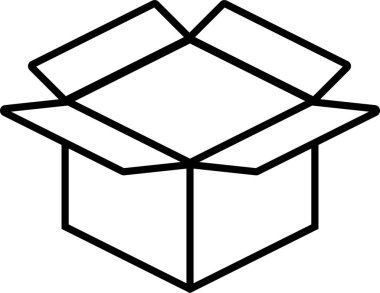 Açık bir karton kutunun basit siyah beyaz çizgili sanat simgesi, nakliyeye ya da paketleri açmaya hazır