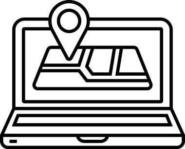 Konum kodlu haritayı gösteren dizüstü bilgisayarı aç, navigasyonu, seyahat planlamasını veya GPS takibini sembolize et