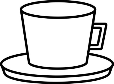 Tabağın üzerinde boş bir kahve fincanının basit siyah beyaz çizgisi çizimi.