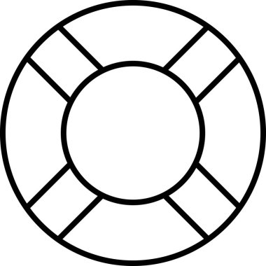 Basit siyah beyaz çizgi sanatı, denizcilik bağlamında bir güvenlik ve kurtarma sembolü olan cankurtaran şamandırasını temsil eder.