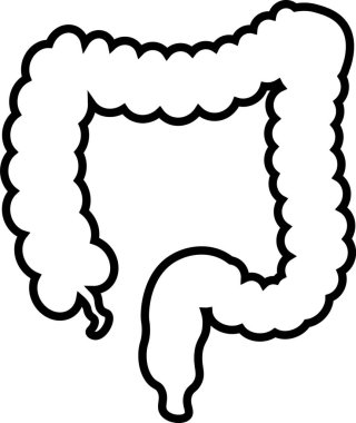 İnsan bağırsağı anatomisini temsil eden basit bir siyah beyaz çizim.