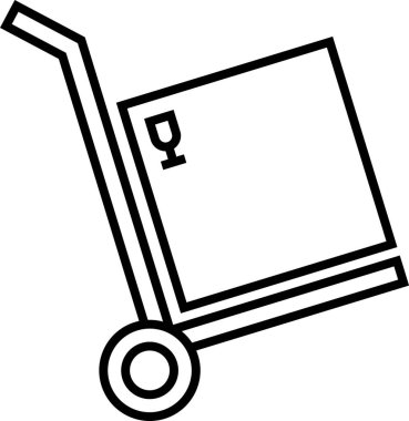Hassas bir kutu taşıyan el arabasının çizgili sanat simgesi teslimat, nakliye ve lojistiği temsil ediyor.