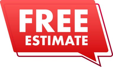 Beyaz metin reklamlı kırmızı konuşma balonu serbest tahmin veya değerlendirme hizmetleri