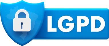 Brezilya 'nın genel veri koruma yasası LGPD koruma kalkanı. Kapalı asma kilitli bir harita, veri gizliliği ve güvenlik garantisi.