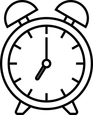 Saati, çanları ve destekleyen bacakları gösteren klasik bir çalar saatin basit çizgi çizimi