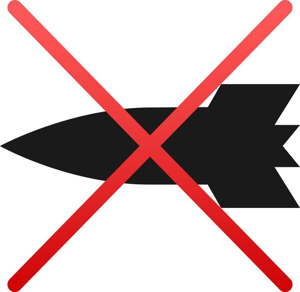 Красный крест над черной ракетой или ракетной боеголовкой, представляющей мир, антивоенное движение, остановка ракет