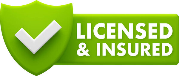 Licensed and insured symbol with green shield and check mark representing security and compliance
