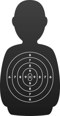 Eş merkezli daireleri ve nişan alma alıştırması için numaraları olan siyah insan silueti hedefi