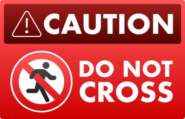 Üzerinde ünlem işareti olan kırmızı uyarı işareti ve koşan şahıs sembolünü geçmeyin, güvenlik uyarısı iletiliyor