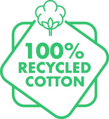 Green icon represents commitment to using 100 percent recycled cotton, highlighting eco conscious practices in textile industry clipart