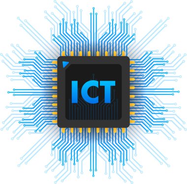 Bilgi ve iletişim teknolojisini temsil eden devre kartına bağlı IT harfli mikroçip