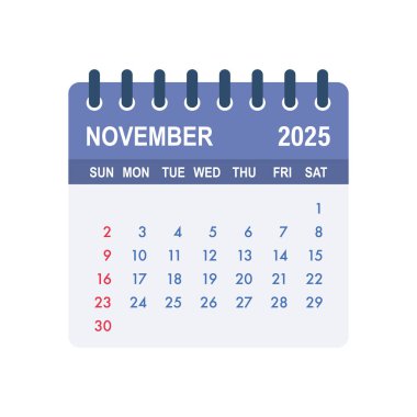 Takvim sayfası Kasım 2025 'i ve haftanın günlerini gösteriyor