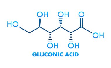 Skeletal formula of gluconic acid, a mild organic acid, used as a food additive and cleaning agent clipart