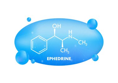 Mavi geometrik şekilli efedrin molekül yapısı, farmasötik araştırma ve uyuşturucu gelişimini sembolize etmektedir.