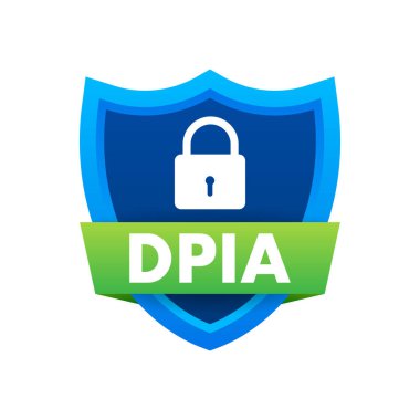 Dpia konsepti, veri koruma etki değerlendirmesi, kalkan ve kilit sembolüyle gizlilik ve güvenliğin sağlanması