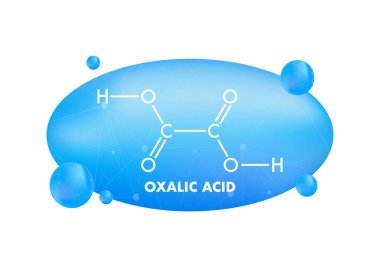 Oxalik asit moleküler yapısı küçük küreli mavi oval üzerinde beyaz bir şema ile temsil edilir.