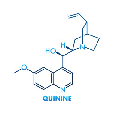 Kinin yapısal kimyasal formülü, sıtmaya karşı ilaç olarak kullanılan bir alkaloit.