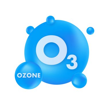 Ozone O3 oxygen molecule is getting formed with blue spheres, chemical structure, 3d render clipart