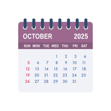 Haftanın günlerini ve tarihlerini gösteren Ekim 2025 takvim sayfası