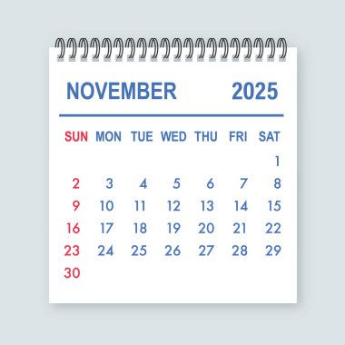 Gri arkaplanda temiz minimal Kasım 2025 takvim sayfası