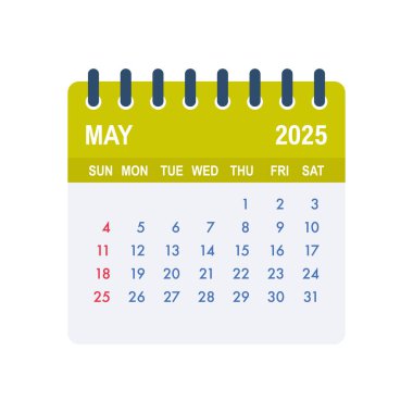 Haftanın günleri ve tarihleriyle birlikte Mayıs 2025 takvim sayfası, planlama ve planlama için kullanışlı