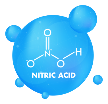 Mavi bir küre içindeki nitrik asit molekülünün kimyasal yapısı bilimsel araştırma ve kimyasal reaksiyonları temsil ediyor.