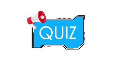 Yeşil ekran arka planına geçiş yapan bir megafonla mavi bilgi yarışması işaretinin dinamik animasyonu. Eğitim ve tanıtım amaçlı kullanım için ideal