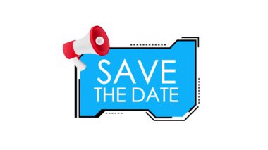 Canlandırılmış tarih işaretini megafonla kaydet, beyaz ve yeşil ekran arkaplanı üzerine