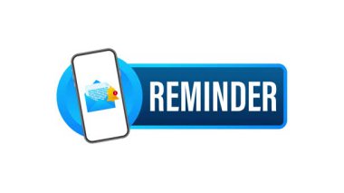 Beyaz ekrandan yeşil ekrana geçiş ile dijital bir anımsatıcı bildirimi gösteren kavramsal animasyon, teknolojiyi sembolize eder