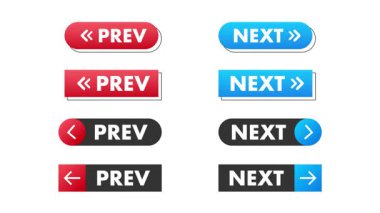 Oklu farklı biçimlerde, beyaz ve yeşil ekran arkaplanında izole edilmiş önceki ve sonraki düğmeleri canlandırName