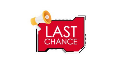 Beyaz ve yeşil ekran arka planında megafonla yapılan animasyon son şans duyurusu