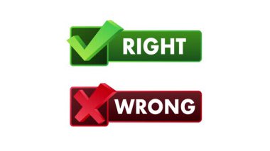 Beyaz ve krom anahtar mavi arkaplan üzerinde izole edilmiş, doğru ve yanlış seçimleri temsil eden yeşil işaretli ve kırmızı işaretli semboller