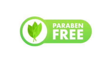 Beyaz ve mavi arkaplanda yeşil yapraklar ve paraben simgeleri