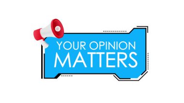 Animasyon megafonu mavi bir metin kutusunda 