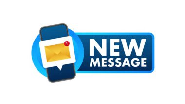 Beyaz ve yeşil ekran arkaplan üzerinde akıllı telefon ve konuşma balonu ile canlandırılmış yeni ileti bildirimi