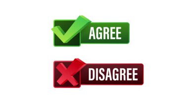 Katılıyorum ve katılmıyorum düğmelerin beyazdan maviye geçişi, canlı animasyonlarda anlaşma ve anlaşmazlık kavramlarını vurguluyor