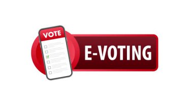 Oylama uygulaması simgesi olan akıllı bir telefonu gösteren animasyon, beyaz ve yeşil arkaplanlar arasında geçiş yapıyor, dijital oylama kavramlarını vurguluyor