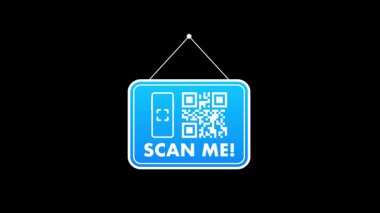 QR kodlu mavi asılma işareti ve hafifçe sallanan metnimi tara