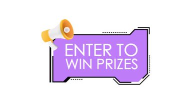 Bir yarışmaya katılmaya veya beyaz ve yeşil ekran arkaplanlarında ödül kazanmaya davet eden megafonlu animasyon afişi