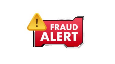 Kırmızı Dolandırıcılık Uyarısı ünlem işaretli canlandırma simgesi, güvenlik ve finans videoları için kullanışlı