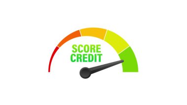 Beyaz ve mavi arkaplan üzerinde iyi ve kötü konum gösteren iğneli animasyon kredi notu göstergesi