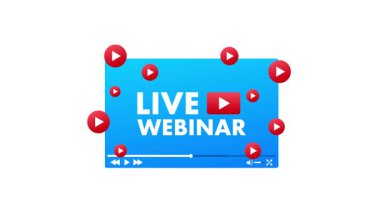 Çevrimiçi etkinlikleri ve eğitim içeriğini desteklemek için ideal, oyun düğmeleri ile canlı webinar animasyon pankartı