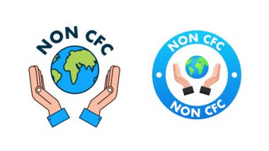 Dünya korumasının canlandırılmış simgeleri ve beyaz ve yeşil ekran arkaplanı üzerine CFC sertifikası olmayan simgeler