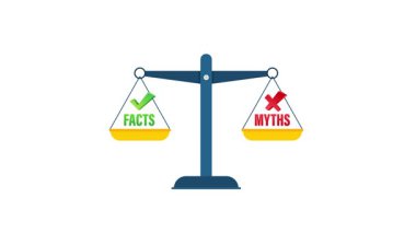 Gerçekleri ve mitleri tartan denge ölçeği, beyaz ve yeşil ekran arka planlarında sürümleri ile