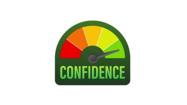 Beyaz ve mavi arkaplanda özgüven ölçer artıyor