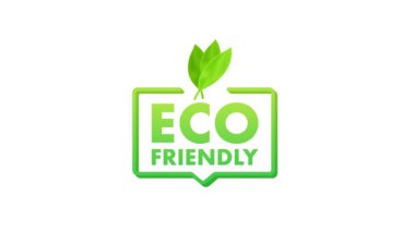 Beyaz ve mavi arka planda eko dostu logo animasyonundan yeşil yapraklar büyüyor