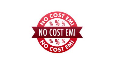 Metin ile kırmızı yuvarlak pul maliyet emi döndürme, beyaz ve yeşil ekran arkaplan izole